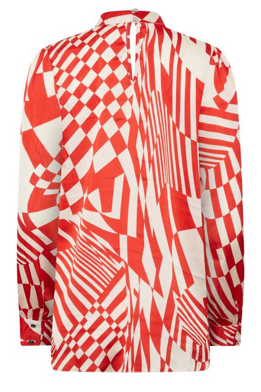 M&Co Red & White Abstract Print High Neck Satin Blouse | M&Co 7