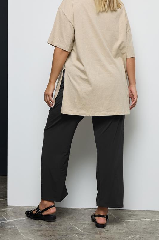 Plus Size Black Pull On Wide Leg Trousers | Yours Clothing 4
