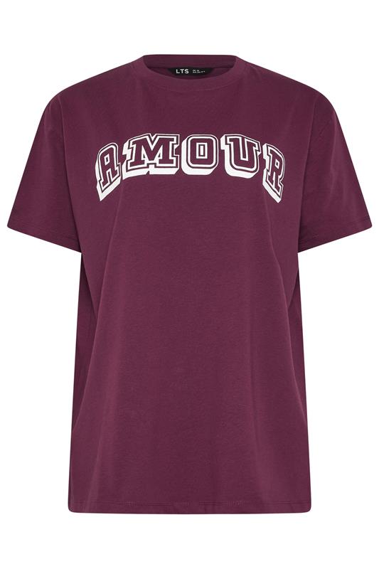 LTS Tall Burgundy Red 'Amour' Slogan Cotton T-Shirt | Long Tall Sally 5