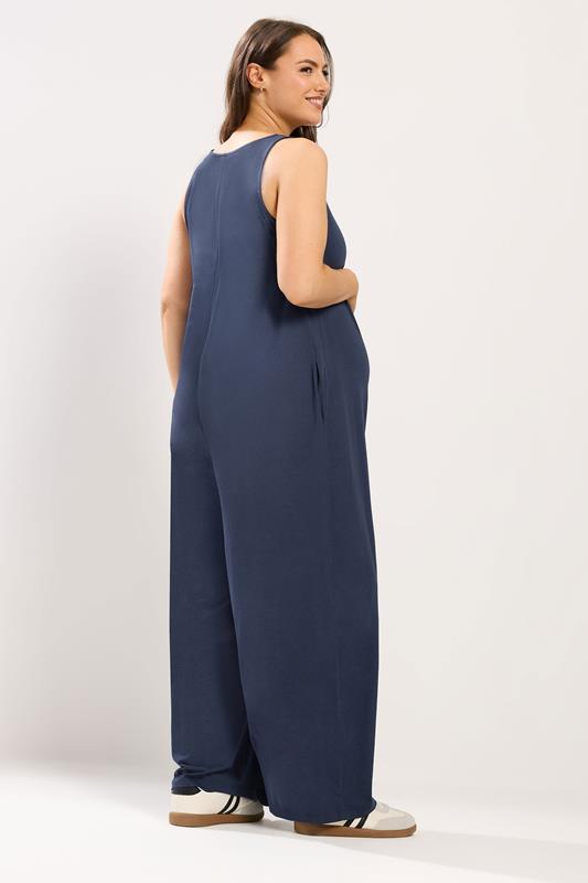 BUMP IT UP MATERNITY Plus Size Navy Blue Nursing Jumpsuit | Yours Clothing 2