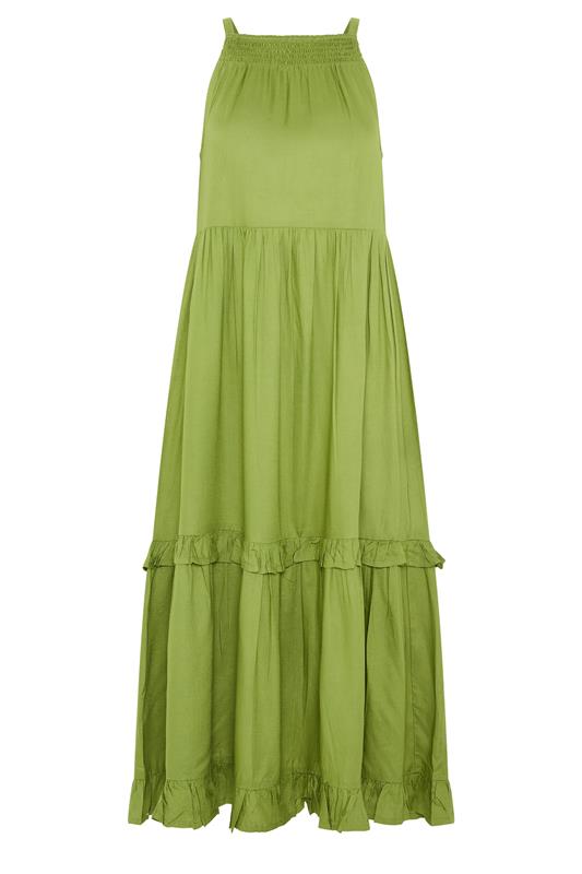 PixieGirl Petite Women's Green Halter Neck Tiered Maxi Dress | PixieGirl 5