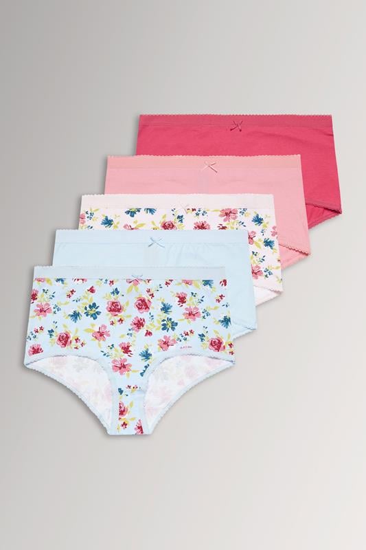 YOURSET 5 PACK Curve Blue & Pink Floral Full Briefs