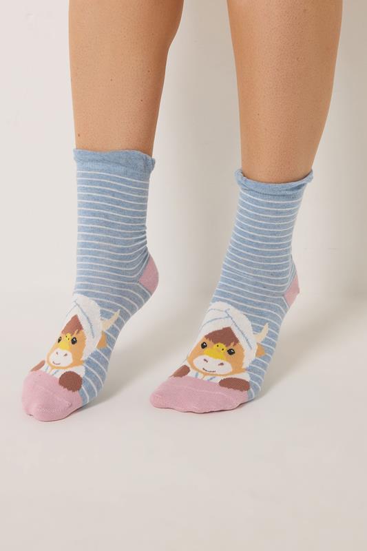 YOURSET 4 PACK Plus Size Blue & Pink Spa Cow Ankle Socks | Yours Clothing 2