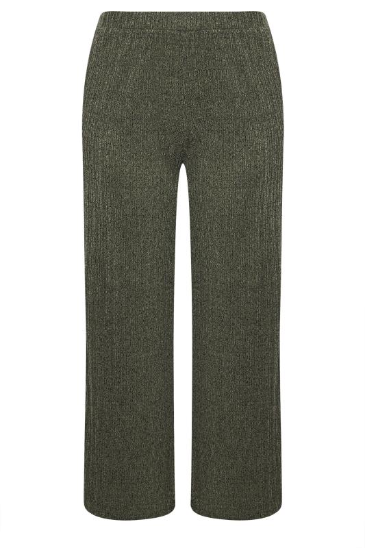 YOURS Plus Size Khaki Green Knitted Wide Leg Trousers | Yours Clothing 5