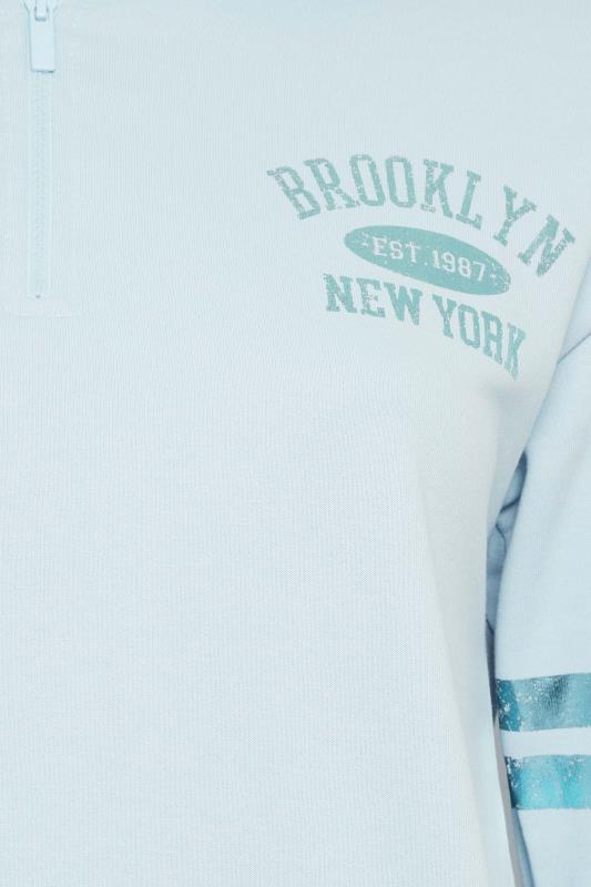 YOURS Plus Size Light Blue 'Brooklyn' Varsity Half Zip Sweatshirt | Yours Clothing 5