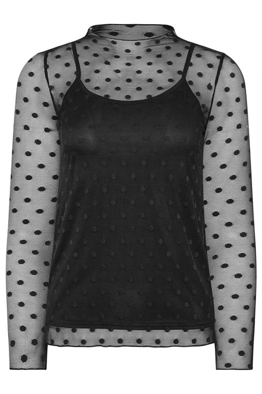 PixieGirl Petite Women's Black Polka Dot Mesh Long Sleeve Top | PixieGirl 5
