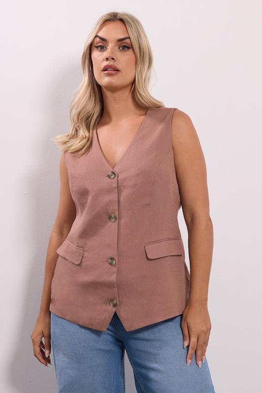 YOURS Plus Size Dusky Pink Linen Waistcoat | Yours Clothing 1
