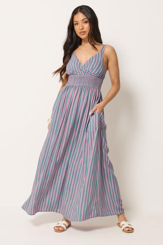 PixieGirl Petite Pink Stripe Wrap Maxi Dress