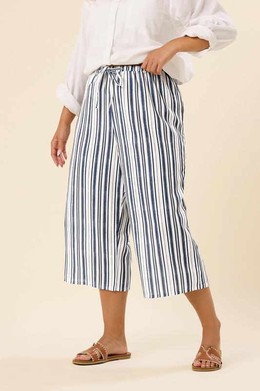 YOURS Plus Size Blue Linen Look Culottes  | Yours Clothing 1