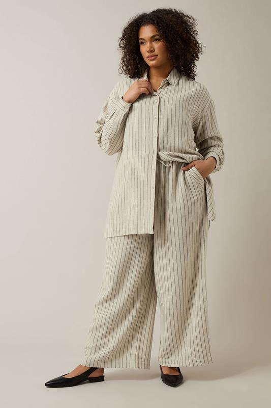 EVANS Curve Set Natural Brown Stripe Shirt & Trouser