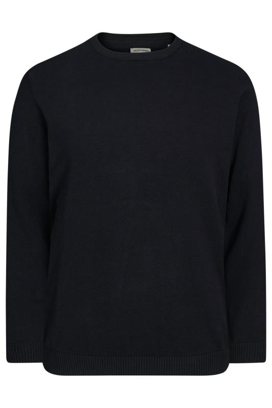 JACK & JONES Big & Tall Black Crew Neck Fine Knit Jumper | BadRhino 1