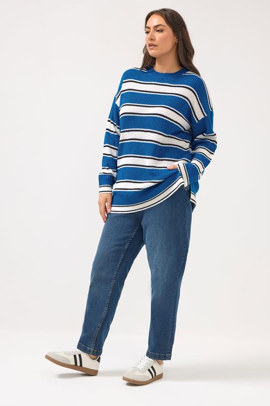 YOURS Plus Size Blue Stripe Knitted Jumper | Yours Clothing 1