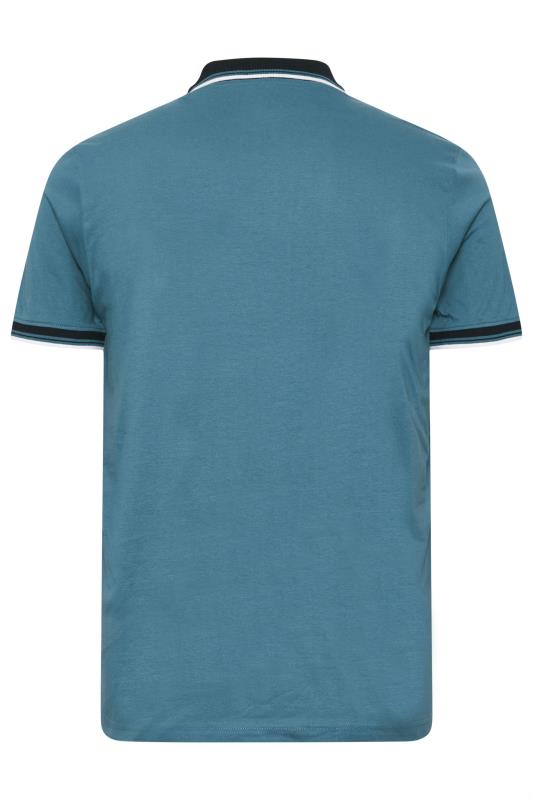 BadRhino Big & Tall Blue Contrast Tipped Detail Polo Shirt | BadRhino 7