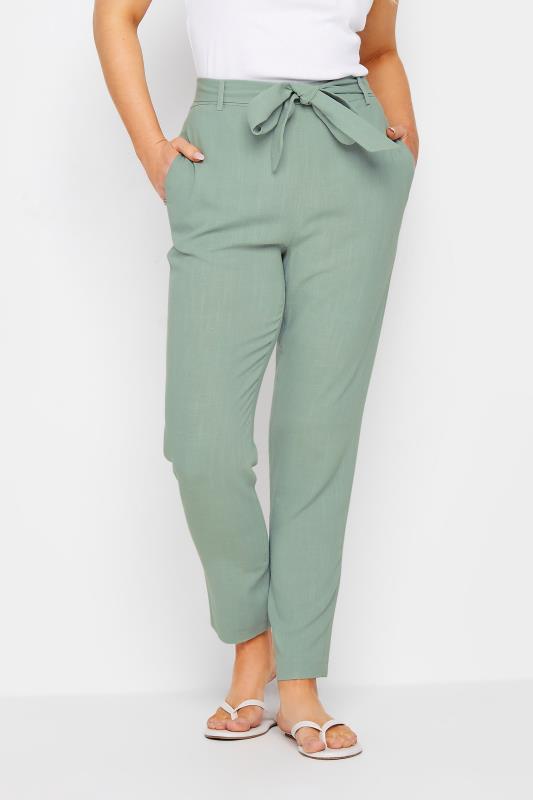 M&Co Green Tie Waist Linen Trousers | M&Co 3
