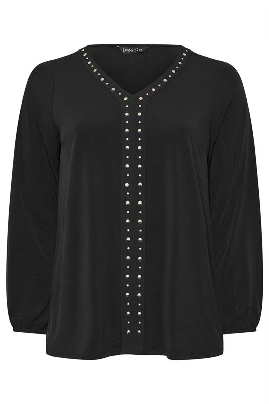 EVANS Plus Size Black Stud Detail Top | Evans 5