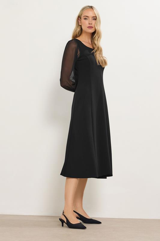 LTS Tall Black Mesh Sleeve Midi Dress | Long Tall Sally  1