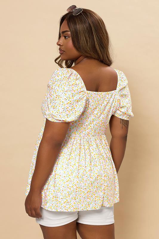 YOURS Plus Size Orange Floral Broderie Anglaise Peplum Top | Yours Clothing 2