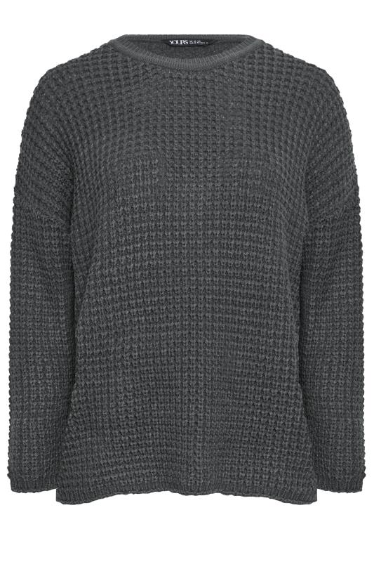 YOURS Plus Size Slate Grey Waffle Knit Jumper | Yours Clothing 6
