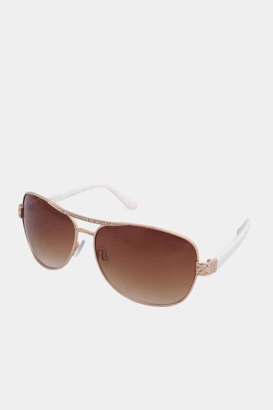 Plus Size  Yours Gold Tone Diamante Detail Aviator Sunglasses