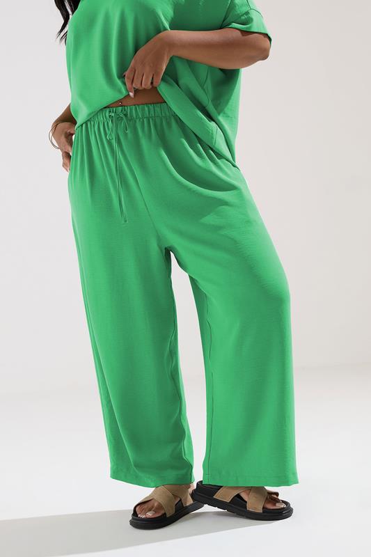  YOURS Curve Green Tie Waist Wide Leg Trousers