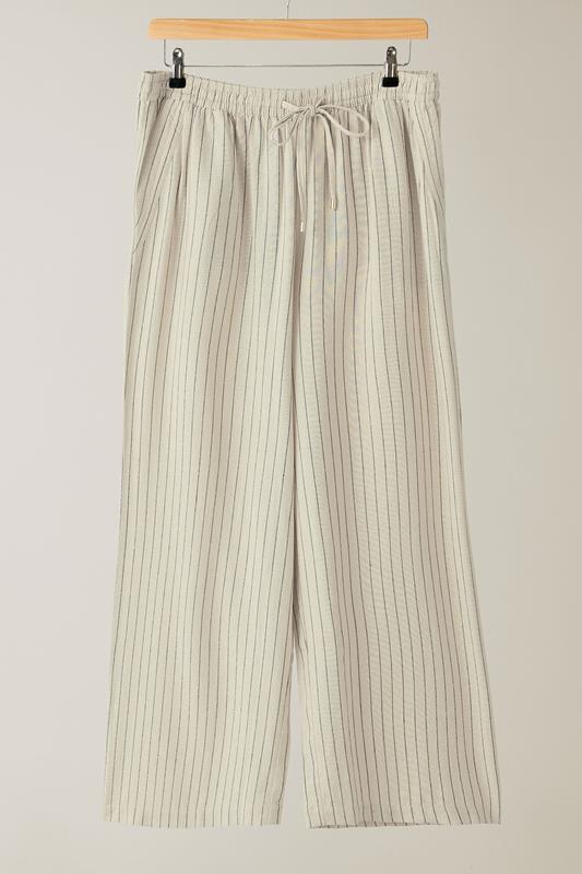 EVANS Plus Size Natural Brown Stripe Print Premium Linen Trousers | Evans 6