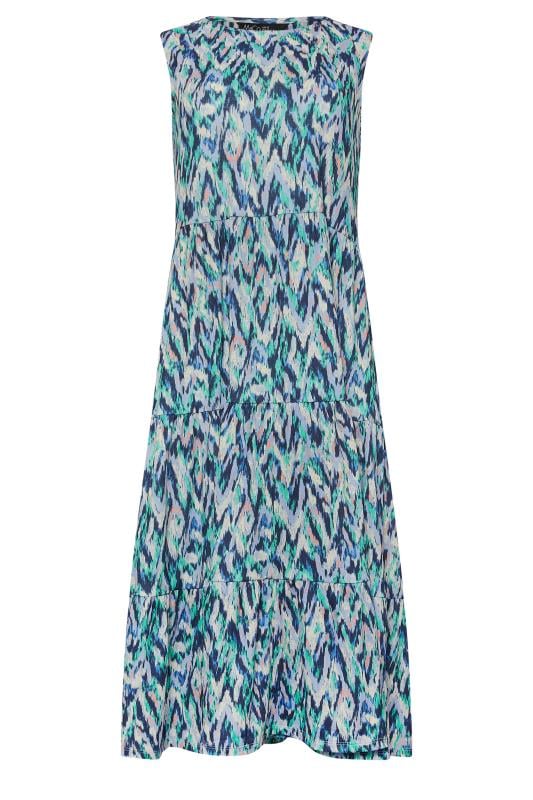 Women's  M&Co Blue Ikat Print Sleeveless Midi Dress