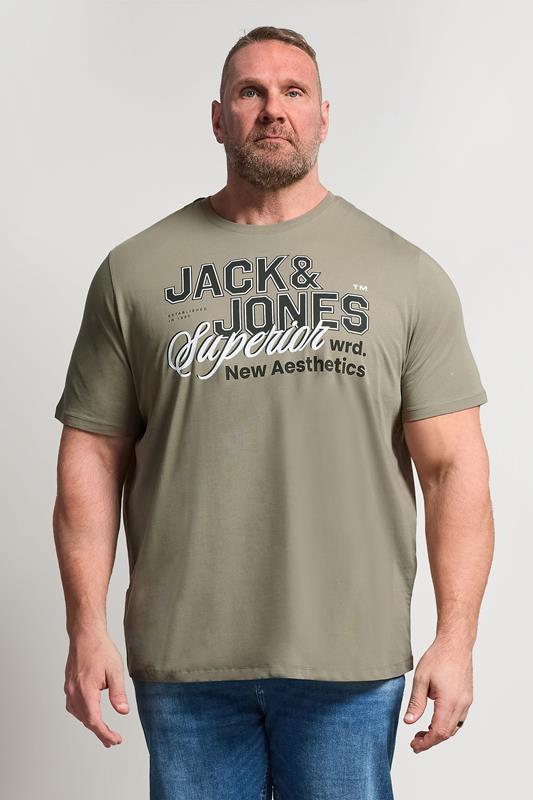 JACK & JONES Big & Tall Vetiver Green Graphic T-Shirt | BadRhino 1
