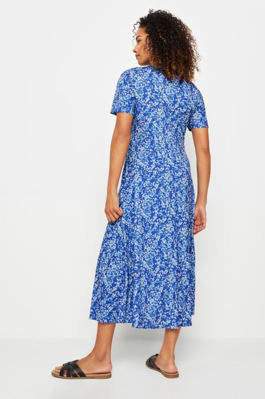 M&Co Blue Floral Print Twist Front Short Sleeve Dress | M&Co 3