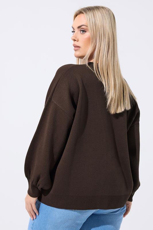 LIMITED COLLECTION Plus Size Chocolate Brown Balloon Sleeve Cardigan | Yours Clothing 2