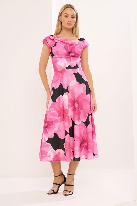 STAR Black Floral Off Shoulder Fit and Flare Dress