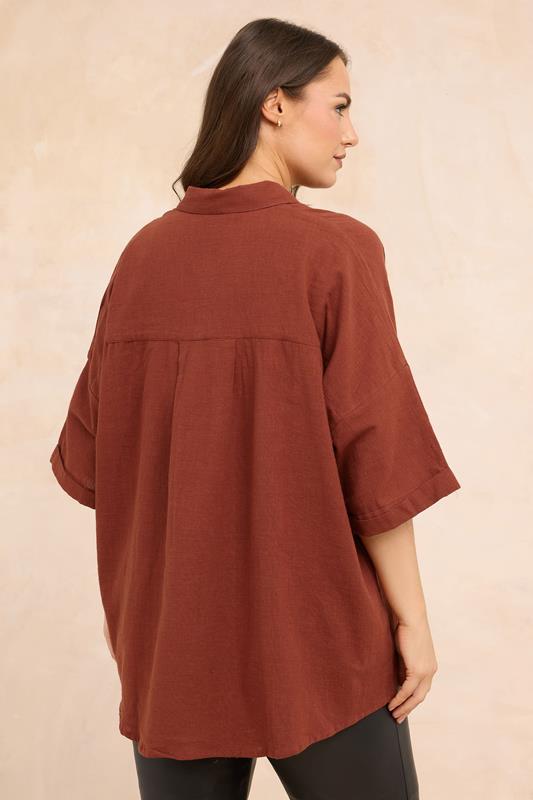 EVANS Plus Size Rust Orange Short Sleeve Cotton Shirt | Evans 2