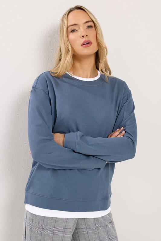 LTS Tall Women's Denim Blue & White Cotton Layered Top | Long Tall Sally 1