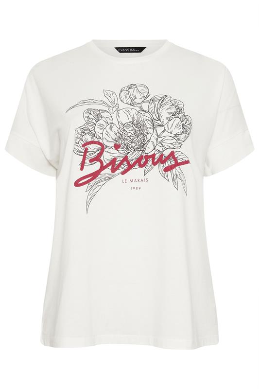 EVANS Plus Size Ivory White Floral Beaded Slogan Modal T-Shirt | Evans 5