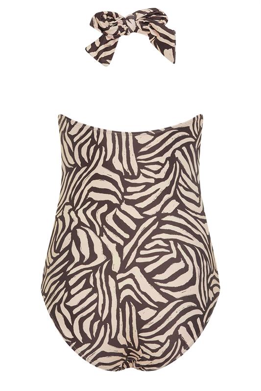 LTS Tall Women's Natural Brown Zebra Halterneck Swimsuit | Long Tall Sally 6
