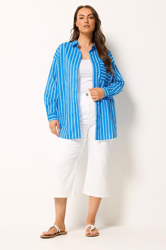 YOURS Plus Size Blue & White Striped Shirt | Yours Clothing 2