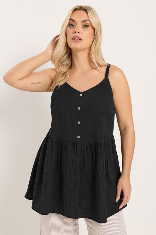 YOURS Plus Size Black Cheesecloth Sleeveless Top | Yours Clothing 1