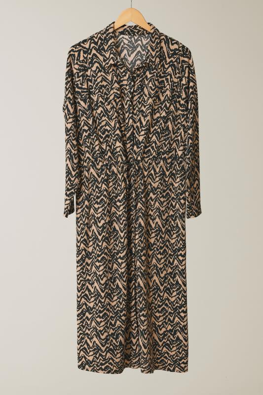 EVANS Plus Size Natural Brown Abstract Print Crepe Midi Shirt Dress | Evans 5