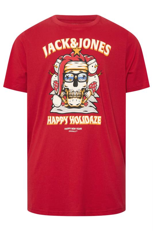 JACK & JONES Big & Tall Red 'Happy Holidaze' Print T-Shirt | BadRhino 2