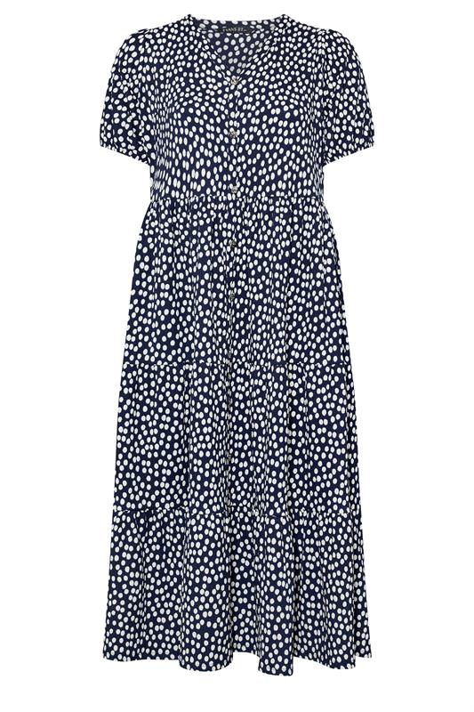 EVANS Plus Size Navy Blue Spot Print Tiered Maxi Dress | Evans 5