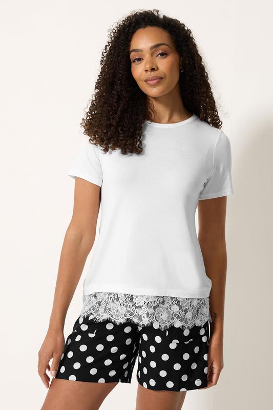  M&Co Ivory White Lace Hem T-Shirt