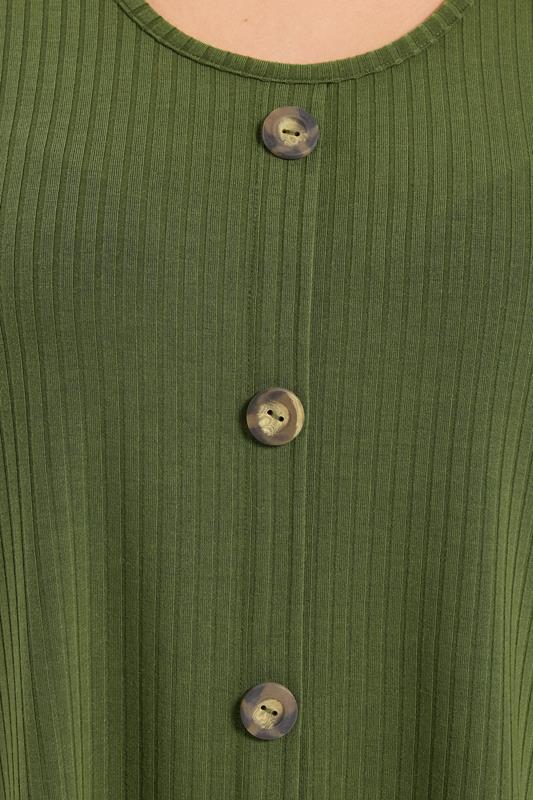 YOURS Plus Size Khaki Green Button Front Ribbed Swing Top | Yours Clothing 4