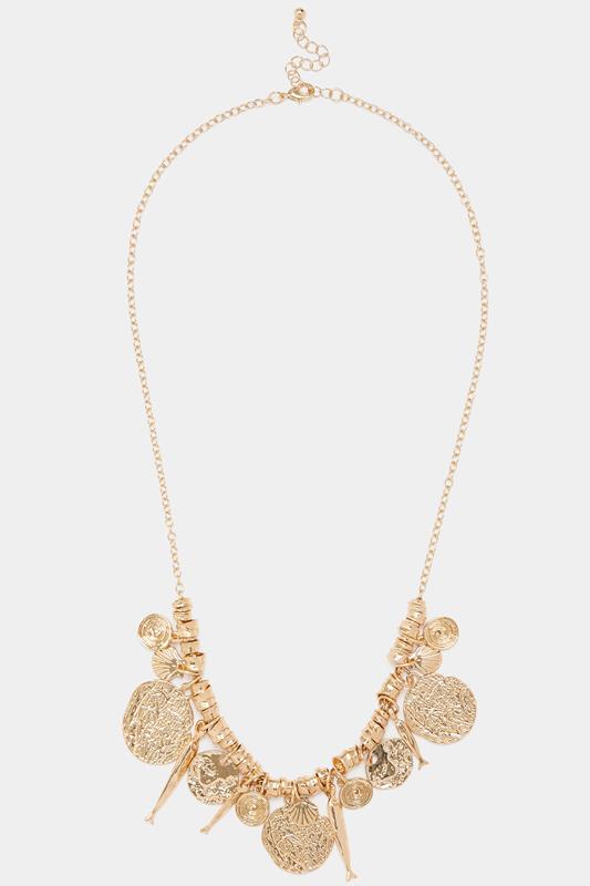 Gold Tone Mixed Charm Necklace | Yours Clothing 1