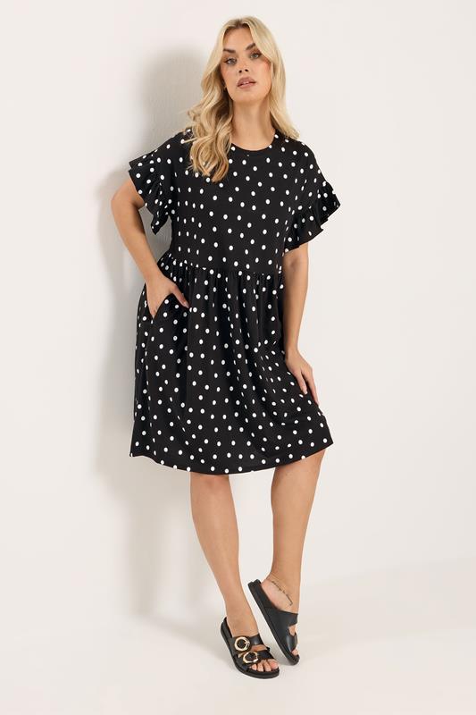 YOURS Plus Size Black Polka Dot Frill Sleeve Tunic Dress | Yours Clothing 1