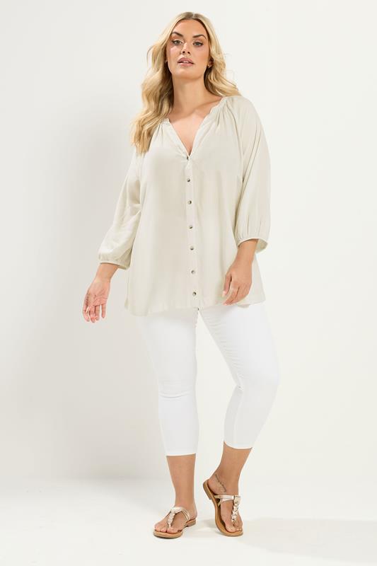 YOURS Plus Size Ivory White Chambray Blouse | Yours Clothing 1