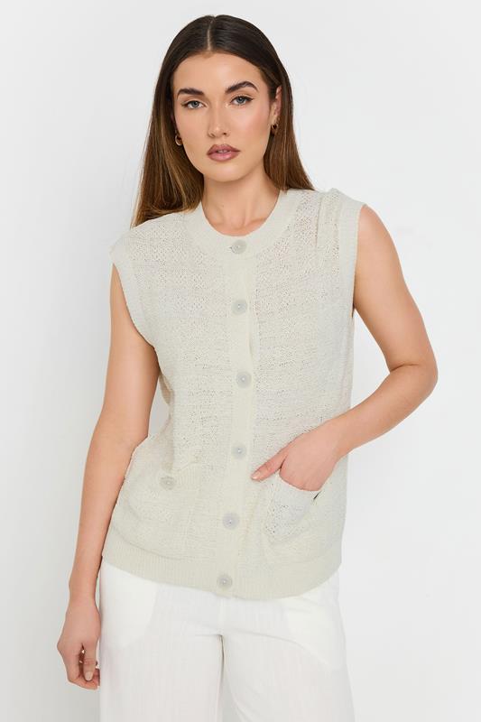 LTS Tall Ivory White Knitted Metallic Button Vest Top | Long Tall Sally 1
