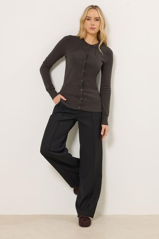 LTS Tall Women's Chocolate Brown Crew Neck Button Cardigan | Long Tall Sally 1
