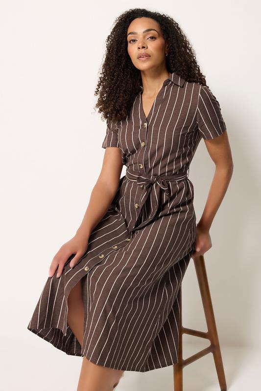M&Co Chocolate Brown Stripe Midi Shirt Dress | M&Co 2