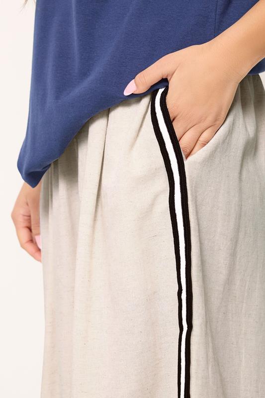 PixieGirl Petite Women's Natural Brown Side Stripe Linen Trousers | PixieGirl 4