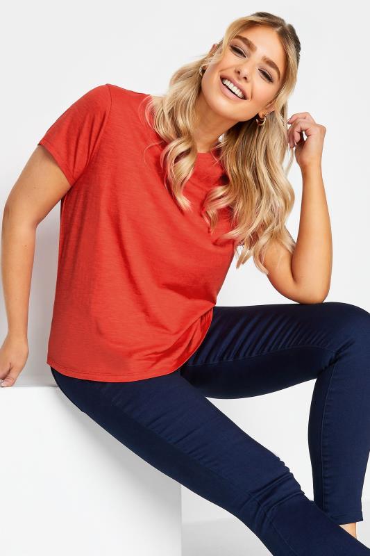 Women's  M&Co Red Short Sleeve Cotton Blend T-Shirt