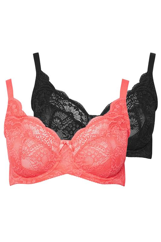 YOURSET 2 PACK Plus Size Black & Pink Lace Underwired Bras | Yours Clothing 8